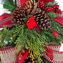 Load image into Gallery viewer, Christmas Front Door Wreath Swag with Pinecones, Berries, Juniper Berries, Pine, and a Red Birds
