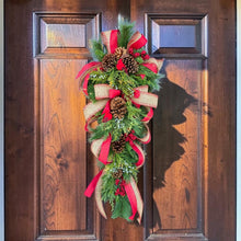Load image into Gallery viewer, Christmas Front Door Wreath Swag with Pinecones, Berries, Juniper Berries, Pine, and a Red Birds
