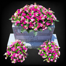 Load image into Gallery viewer, This is a Headstone Saddle with cemetery cones; it has grave flowers including Beauty Pink Mini Mums.
