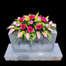 Load image into Gallery viewer, Beauty Pink Rose and Calla Lily Headstone Saddle Memorial Decoration
