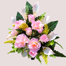 Load image into Gallery viewer, Cream Pink Rose and Calla Lily Cemetery Cone Memorial Decoration
