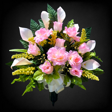 Load image into Gallery viewer, Cream Pink Rose and Calla Lily Cemetery Cone Memorial Decoration
