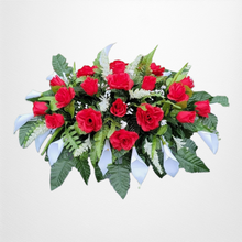 Load image into Gallery viewer, Red Rose &amp; White Calla Lily Memorial Decoration set: includes 1 headstone saddle &amp; 2 cemetery cones
