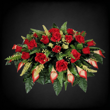 Load image into Gallery viewer, Red Rose and Calla Lily Headstone Saddle Memorial Decoration
