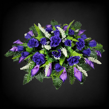 Load image into Gallery viewer, Purple Rose and Calla Lily Headstone Saddle Memorial Decoration
