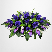 Load image into Gallery viewer, Purple Rose and Calla Lily Headstone Saddle Memorial Decoration
