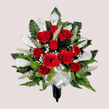 Load image into Gallery viewer, Red Rose and White Calla Lily Cemetery Cone Memorial Decoration
