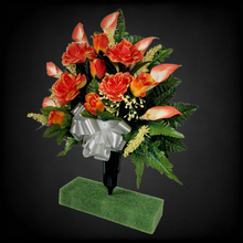 Load image into Gallery viewer, Orange Calla Lily and Rose Cemetery Cone Memorial Decoration
