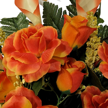 Load image into Gallery viewer, Orange Calla Lily and Rose Cemetery Cone Memorial Decoration
