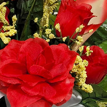 Load image into Gallery viewer, Red Rose and Calla Lily Headstone Saddle Memorial Decoration
