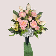 Load image into Gallery viewer, Cream Pink Rose and Calla Lily Cemetery Cone Memorial Decoration
