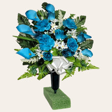 Load image into Gallery viewer, Turquoise Rose and Calla Lily Cemetery Cone Memorial Decoration
