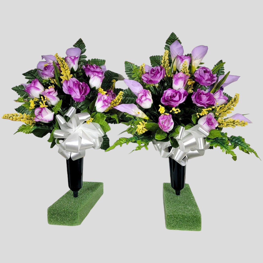 Lavendar Rose and Calla Lily Memorial Decorations: Includes 2 Cemetery Cones