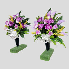 Load image into Gallery viewer, Lavendar Rose and Calla Lily Memorial Decorations: Includes 2 Cemetery Cones
