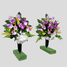 Load image into Gallery viewer, Lavendar Rose and Calla Lily Memorial Decorations: Includes 2 Cemetery Cones
