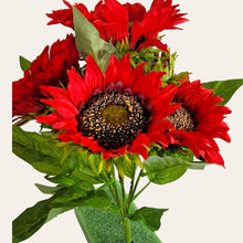 Load image into Gallery viewer, 17&quot; Sunflower Bush with 5 Blooms and 2 Buds (Red Color)
