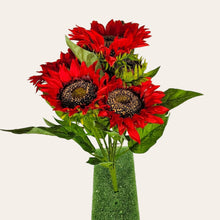 Load image into Gallery viewer, 17&quot; Sunflower Bush with 5 Blooms and 2 Buds (Red Color)
