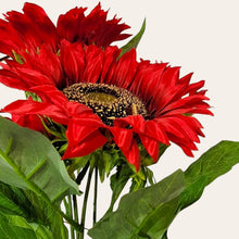 Load image into Gallery viewer, 17&quot; Sunflower Bush with 5 Blooms and 2 Buds (Red Color)
