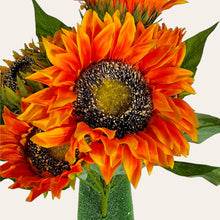 Load image into Gallery viewer, 17&quot; Sunflower Bush with 5 Blooms and 2 Buds (Orange Color)
