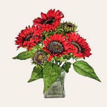 Load image into Gallery viewer, 17&quot; Sunflower Bush with 5 Blooms and 2 Buds (Red Color)
