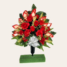 Load image into Gallery viewer, Red Rose and Calla Lily Memorial Decorations: Includes 2 Jumbo Cemetery Cones
