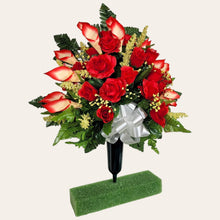 Load image into Gallery viewer, Red Rose and Calla Lily Memorial Decorations: Includes 2 Jumbo Cemetery Cones
