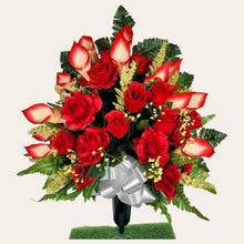 Load image into Gallery viewer, Red Rose and Calla Lily Memorial Decorations: Includes 2 Jumbo Cemetery Cones
