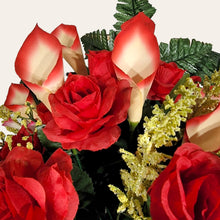 Load image into Gallery viewer, Red Rose and Calla Lily Headstone Saddle Memorial Decoration
