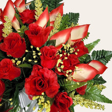 Load image into Gallery viewer, Red Rose and Calla Lily Memorial Decorations: Includes 2 Jumbo Cemetery Cones
