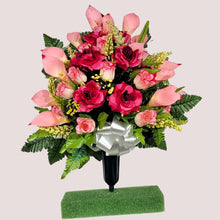 Load image into Gallery viewer, Beauty Pink Rose and Calla Lily Memorial Decoration: Includes 2 Jumbo Cemetery Cones
