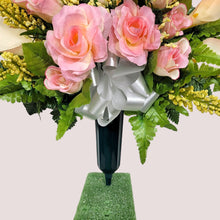 Load image into Gallery viewer, Cream Pink Roses and Calla Lily Memorial Decorations: Includes 2 Cemetery Cones
