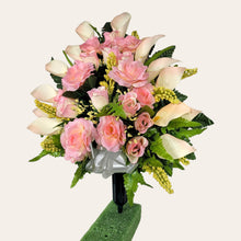 Load image into Gallery viewer, Cream Pink Rose and Calla Lily Memorial Decorations: Includes 2 Jumbo Cemetery Cones
