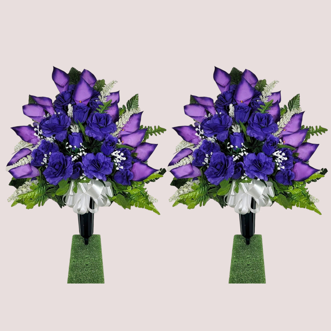 Purple Rose and Calla Lily Memorial Decorations: Includes 2 Jumbo Cemetery Cones