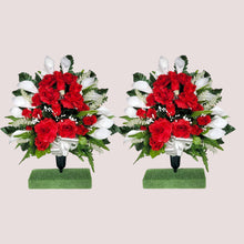 Load image into Gallery viewer, Red Rose and White Calla Lily Memorial Decorations: Includes 2 Jumbo Cemetery Cones
