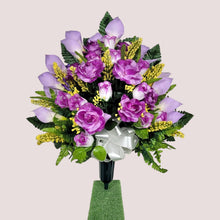 Load image into Gallery viewer, Lavendar Rose and Calla Lily Memorial Decorations: Includes 2 Jumbo Cemetery Cones
