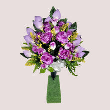 Load image into Gallery viewer, Lavendar Rose and Calla Lily Memorial Decorations: Includes 2 Jumbo Cemetery Cones
