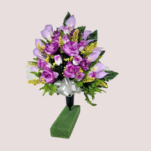 Load image into Gallery viewer, Lavendar Rose and Calla Lily Memorial Decorations: Includes 2 Jumbo Cemetery Cones
