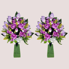 Load image into Gallery viewer, Lavendar Rose and Calla Lily Memorial Decorations: Includes 2 Jumbo Cemetery Cones
