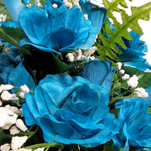 Load image into Gallery viewer, Turquoise Rose and Calla Lily Jumbo Cemetery Cone Memorial Decoration
