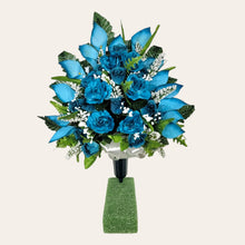 Load image into Gallery viewer, Turquoise Rose and Calla Lily Jumbo Cemetery Cone Memorial Decoration
