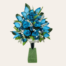 Load image into Gallery viewer, Turquoise Rose and Calla Lily Memorial Decorations: Includes 2 Jumbo Cemetery Cones
