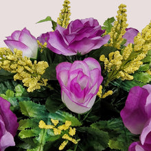 Load image into Gallery viewer, Lavendar Rose and Calla Lily Headstone Saddle Memorial Decoration
