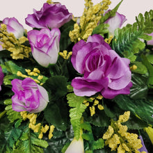 Load image into Gallery viewer, Lavendar Rose &amp; Calla Lily Memorial Decoration set: includes 1 headstone saddle &amp; 2 cemetery cones
