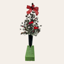 Load image into Gallery viewer, This cemetery cone has a medium Christmas Tree with snow, pinecones, cardinals, and berries. It's perfect for a winter memorial decoration.

