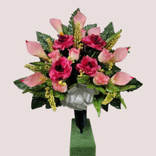 Load image into Gallery viewer, Beauty Pink Rose and Calla Lily Cemetery Cone Memorial Decoration
