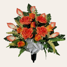 Load image into Gallery viewer, Orange Rose and Calla Lily Memorial Decorations: Includes 2 Cemetery Cones
