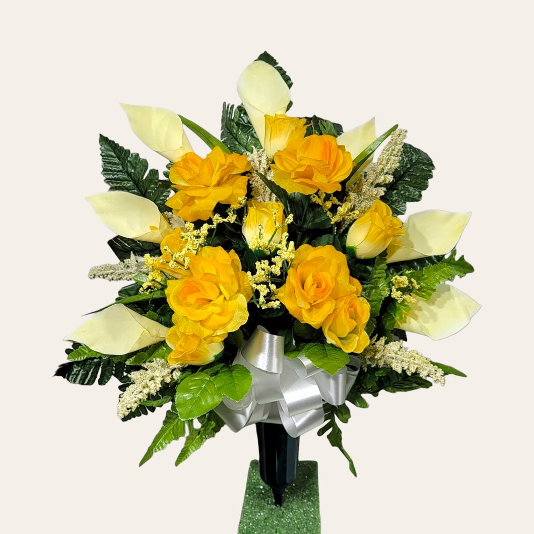 Yellow Rose and Calla Lily Cemetery Cone Memorial Decoration