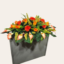 Load image into Gallery viewer, Orange Rose and Calla Lily Headstone Saddle Memorial Decoration
