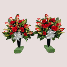 Load image into Gallery viewer, Red Rose and Calla Lily Memorial Decoration: Includes 2 Cemetery Cones
