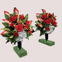 Load image into Gallery viewer, Red Rose and Calla Lily Memorial Decoration: Includes 2 Cemetery Cones
